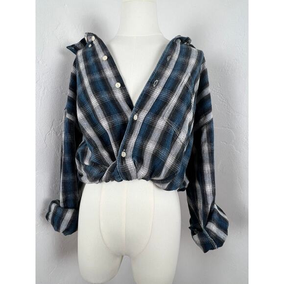 BAXTER Indigo Denim Button-up Shirt in navy black & light gray plaid (Mens: XL) - Picture 7 of 10